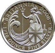 UK 20 Pence Elizabeth II 2008 British Royal Mint Proof KM# 1095 BRITANNIA 2008 1/10 OUNCE FINE SILVER coin reverse
