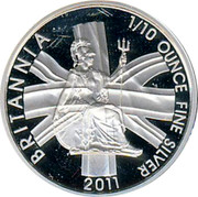 UK 20 Pence Elizabeth II 2011 British Royal Mint Proof KM# 1262 BRITANNIA 1/10 OUNCE FINE SILVER 2011 coin reverse