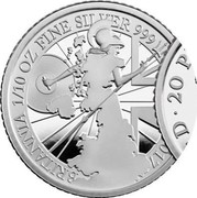 UK 20 Pence The Britannia 2017 Trident Proof BRITANNIA 1/10 OZ FINE SILVER 999 coin reverse