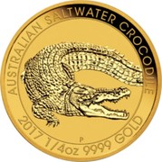 Australia 25 Dollars Australian Saltwater Crocodile 2017 AUSTRALIAN SALTWATER CROCODILE 2017 1/4 OZ 9999 GOLD P NM coin reverse Australia 25 Dollars Australian Saltwater Crocodile 2017 AUSTRALIAN SALTWATER CROCODILE 2017 1/4 OZ 9999 GOLD P NM coin reverse