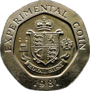 UK 25 Pence Royal Mint Trial 1981 EXPERIMENTAL COIN ROYAL MINT 1981 coin obverse UK 25 Pence Royal Mint Trial 1981 EXPERIMENTAL COIN ROYAL MINT 1981 coin obverse