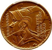 UK 25 Pounds Britannia 2003 British Royal Mint Proof KM# 1041 BRITANNIA 2003 QUARTER OUNCE FINE GOLD P.NATHAN coin reverse UK 25 Pounds Britannia 2003 British Royal Mint Proof KM# 1041 BRITANNIA 2003 QUARTER OUNCE FINE GOLD P.NATHAN coin reverse