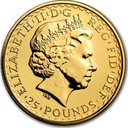 UK 25 Pounds Britannia 2007 British Royal Mint Proof KM# 1092 ELIZABETH'II'D'G REG'FID'DEF '25'POUNDS' IRB coin obverse UK 25 Pounds Britannia 2007 British Royal Mint Proof KM# 1092 ELIZABETH'II'D'G REG'FID'DEF '25'POUNDS' IRB coin obverse