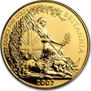 UK 25 Pounds Britannia 2007 British Royal Mint Proof KM# 1092 QUARTER OUNCE FINE GOLD BRITANNIA 2007 coin reverse UK 25 Pounds Britannia 2007 British Royal Mint Proof KM# 1092 QUARTER OUNCE FINE GOLD BRITANNIA 2007 coin reverse
