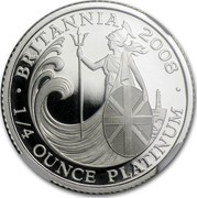 UK 25 Pounds Britannia 2008 British Royal Mint Proof KM# 1100a BRITANNIA 2008 1/4 OUNCE PLATINUM coin reverse UK 25 Pounds Britannia 2008 British Royal Mint Proof KM# 1100a BRITANNIA 2008 1/4 OUNCE PLATINUM coin reverse