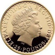 UK 25 Pounds Britannia 2010 Proof KM# 1136 ELIZABETH'II'D'G REG'FID'DEF '25'POUNDS' IRB coin obverse UK 25 Pounds Britannia 2010 Proof KM# 1136 ELIZABETH'II'D'G REG'FID'DEF '25'POUNDS' IRB coin obverse
