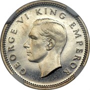 New Zealand 3d George VI 1947 Proof KM# 7a GEORGE VI KING EMPEROR HP coin obverse New Zealand 3d George VI 1947 Proof KM# 7a GEORGE VI KING EMPEROR HP coin obverse