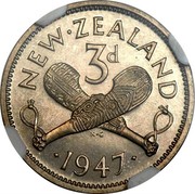 New Zealand 3d George VI 1947 Proof KM# 7a NEW∙ZEALAND 3D ∙1947∙ K∙G coin reverse New Zealand 3d George VI 1947 Proof KM# 7a NEW∙ZEALAND 3D ∙1947∙ K∙G coin reverse