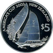 New Zealand $5 America's cup 2002 (l) Includes 500 in stamp cover KM# 272a AMERICA'S CUP 2003 NEW ZEALAND $5 coin reverse New Zealand $5 America's cup 2002 (l) Includes 500 in stamp cover KM# 272a AMERICA'S CUP 2003 NEW ZEALAND $5 coin reverse