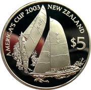 New Zealand $5 America's cup 2002 (l) KM# 272 AMERICA'S CUP 2003 NEW ZEALAND $5 coin reverse New Zealand $5 America's cup 2002 (l) KM# 272 AMERICA'S CUP 2003 NEW ZEALAND $5 coin reverse