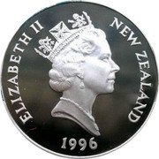New Zealand $5 Auckland City of Sails 1996 Proof KM# 99a NEW ZEALAND ELIZABETH II 1996 RDM coin obverse New Zealand $5 Auckland City of Sails 1996 Proof KM# 99a NEW ZEALAND ELIZABETH II 1996 RDM coin obverse