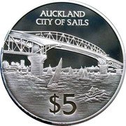 New Zealand $5 Auckland City of Sails 1996 Proof KM# 99a AUCKLAND CITY OF SAILS $5 coin reverse New Zealand $5 Auckland City of Sails 1996 Proof KM# 99a AUCKLAND CITY OF SAILS $5 coin reverse