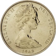 New Zealand 5 Cents Elizabeth II 1968 Prooflike KM# 34.1 ELIZABETH II NEW ZEALAND *YEAR* coin obverse New Zealand 5 Cents Elizabeth II 1968 Prooflike KM# 34.1 ELIZABETH II NEW ZEALAND *YEAR* coin obverse