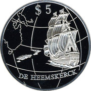 New Zealand $5 De Heemskerck 1996 (o) Proof KM# 102 $5 DE HEEMSKERCK coin reverse New Zealand $5 De Heemskerck 1996 (o) Proof KM# 102 $5 DE HEEMSKERCK coin reverse
