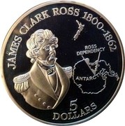 New Zealand 5 Dollars (James Clark Ross 1995 Proof KM# 92 JAMES CLARK ROSS 1800 - 1862 ROSS DEPENDENCY ANTARCTICA 5 DOLLARS coin reverse New Zealand 5 Dollars (James Clark Ross 1995 Proof KM# 92 JAMES CLARK ROSS 1800 - 1862 ROSS DEPENDENCY ANTARCTICA 5 DOLLARS coin reverse