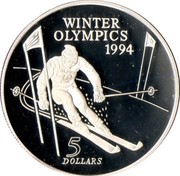 New Zealand 5 Dollars Winter Olympics 1994 1994 Proof KM# 96 WINTER OLYMPICS 1994 5 DOLLARS coin reverse New Zealand 5 Dollars Winter Olympics 1994 1994 Proof KM# 96 WINTER OLYMPICS 1994 5 DOLLARS coin reverse