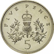 UK 5 Pence Crowned Thistle 1985 Proof KM# 937 FIVE PENCE 5 coin reverse UK 5 Pence Crowned Thistle 1985 Proof KM# 937 FIVE PENCE 5 coin reverse