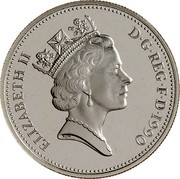 UK 5 Pence Crowned Thistle 1990 Proof KM# 937a ELIZABETH II D∙G∙REG∙F∙D∙1990 RDM coin obverse UK 5 Pence Crowned Thistle 1990 Proof KM# 937a ELIZABETH II D∙G∙REG∙F∙D∙1990 RDM coin obverse