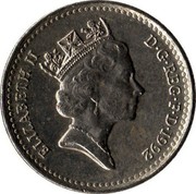 UK 5 Pence Crowned Thistle 1992 KM# 937b ELIZABETH II D∙G∙REG∙F∙D∙1992 RDM coin obverse UK 5 Pence Crowned Thistle 1992 KM# 937b ELIZABETH II D∙G∙REG∙F∙D∙1992 RDM coin obverse