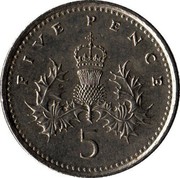 UK 5 Pence Crowned Thistle 1992 KM# 937b FIVE PENCE 5 coin reverse UK 5 Pence Crowned Thistle 1992 KM# 937b FIVE PENCE 5 coin reverse