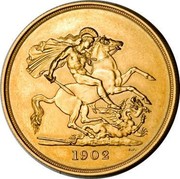 UK 5 Pounds Edward VII 1902 Proof KM# 807 1902 B.P. coin reverse UK 5 Pounds Edward VII 1902 Proof KM# 807 1902 B.P. coin reverse