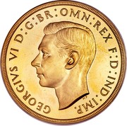 UK 5 Pounds George VI 1937 Proof KM# 861 GEORGIVS VI D G BR OMN REX F D IND IMP coin obverse
