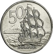 New Zealand 50 Cents Elizabeth II (2nd portrait) 1975 (l) Proof KM# 37.1 50 ENDEAVOUR coin reverse