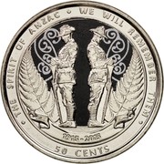 New Zealand 50 Cents The Spirit of Anzac 2015 KM# 376 THE SPIRIT OF ANZAC ∙ WE WILL REMEMBER THEM ∙ 1915-2015 50 CENTS coin reverse New Zealand 50 Cents The Spirit of Anzac 2015 KM# 376 THE SPIRIT OF ANZAC ∙ WE WILL REMEMBER THEM ∙ 1915-2015 50 CENTS coin reverse