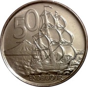 New Zealand 50 (Non-magnetic set issue) KM# 119b 50 ENDEAVOUR coin reverse