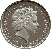 UK 50 Pence Britannia 2010 Proof KM# 1132 ELIZABETH'II'D'G REG'FID'DEF '50'PENCE' IRB coin obverse UK 50 Pence Britannia 2010 Proof KM# 1132 ELIZABETH'II'D'G REG'FID'DEF '50'PENCE' IRB coin obverse