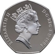UK 50 Pence D-Day Anniversary 1994 Proof KM# 966a ELIZABETH II D∙G∙REG∙F∙D∙1994 RDM coin obverse