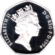 UK 50 Pence D-Day Landing 1994 Proof KM# 966b ELIZABETH II D∙G∙REG∙F∙D∙1994 RDM coin obverse
