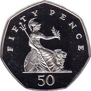 UK 50 Pence Elizabeth II (3rd portrait) small type 1997 Proof KM# 940.2a FIFTY PENCE 50 coin reverse UK 50 Pence Elizabeth II (3rd portrait) small type 1997 Proof KM# 940.2a FIFTY PENCE 50 coin reverse