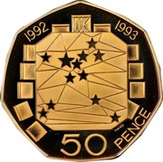 UK 50 Pence European Community 1992 Proof KM# 963b 1992 1993 UK 50 PENCE MMD coin reverse