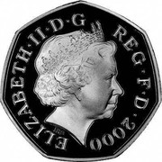 UK 50 Pence (Public Libraries) KM# 1004a ELIZABETH∙II∙D∙G REG∙F∙D∙2000 IRB coin obverse UK 50 Pence (Public Libraries) KM# 1004a ELIZABETH∙II∙D∙G REG∙F∙D∙2000 IRB coin obverse