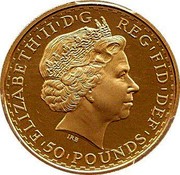 UK 50 Pounds Britannia 2003 British Royal Mint KM# 1042 ELIZABETH'II'D'G REG'FID'DEF '50'POUNDS' IRB coin obverse
