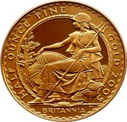 UK 50 Pounds Britannia 2005 British Royal Mint Proof KM# 1070 HALF OUNCE FINE GOLD 2005 BRITANNIA PN coin reverse
