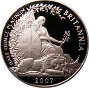 UK 50 Pounds Britannia 2007 British Royal Mint Proof KM# 1277 HALF OUNCE PLATINUM BRITANNIA 2007 coin reverse UK 50 Pounds Britannia 2007 British Royal Mint Proof KM# 1277 HALF OUNCE PLATINUM BRITANNIA 2007 coin reverse