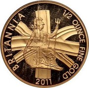 UK 50 Pounds Britannia 2011 Proof KM# 1233 BRITANNIA 1/2 OUNCE FINE GOLD 2011 coin reverse