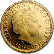UK 50 Pounds Britannia 2013 British Royal Mint Proof KM# 1272 ELIZABETH II D G REG FID DEF 50 POUNDS coin obverse