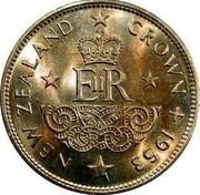 New Zealand Crown Elizabeth II (1st portrait) 1953 Proof KM# 30 NEW ZEALAND CROWN + 1953 coin reverse New Zealand Crown Elizabeth II (1st portrait) 1953 Proof KM# 30 NEW ZEALAND CROWN + 1953 coin reverse