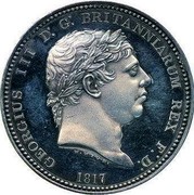 UK Crown Three Graces 1817 KM# PnB77 GEORGIUS III D G BRITANNIARUM REX F D 1817 W.WYON coin obverse UK Crown Three Graces 1817 KM# PnB77 GEORGIUS III D G BRITANNIARUM REX F D 1817 W.WYON coin obverse