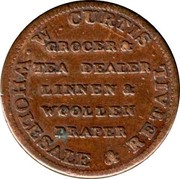 UK Farthing Chatteris - W. Curtis 1813  W. CURTIS GROCER & TEA DEALER LINNEN & WOOLLEN DRAPER ∙ WHOLESALE & RETAIL ∙ coin reverse