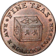 UK Farthing Gateshead - John Harrop 1814  *FINE TEAS* RAW & ROASTED COFFEE coin obverse UK Farthing Gateshead - John Harrop 1814  *FINE TEAS* RAW & ROASTED COFFEE coin obverse