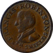 UK Farthing South Shields - Francis Robinson 1814  FRANCIS.ROBINSON. STH. SHIELDS coin obverse UK Farthing South Shields - Francis Robinson 1814  FRANCIS.ROBINSON. STH. SHIELDS coin obverse