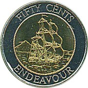 New Zealand Fifty Cents H.M.S. Endeavour 1994 KM# 90 FIFTY CENTS ENDEAVOUR coin reverse