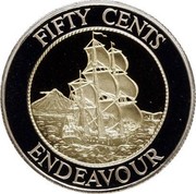 New Zealand Fifty Cents H.M.S. Endeavour 1994 Proof KM# 90b FIFTY CENTS ENDEAVOUR coin reverse New Zealand Fifty Cents H.M.S. Endeavour 1994 Proof KM# 90b FIFTY CENTS ENDEAVOUR coin reverse