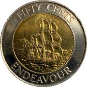 New Zealand Fifty Cents H.M.S. Endeavour 1994 Proof KM# 90a FIFTY CENTS ENDEAVOUR coin reverse New Zealand Fifty Cents H.M.S. Endeavour 1994 Proof KM# 90a FIFTY CENTS ENDEAVOUR coin reverse