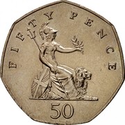 UK Fifty Pence Elizabeth II (2nd portrait) large type 1983 Proof KM# 932 FIFTY PENCE coin reverse UK Fifty Pence Elizabeth II (2nd portrait) large type 1983 Proof KM# 932 FIFTY PENCE coin reverse