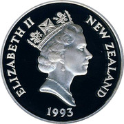 New Zealand Five Dollars 40th Anniversary of the coronation 1993 Proof KM# 88b NEW ZEALAND ELIZABETH II 1993 RDM coin obverse New Zealand Five Dollars 40th Anniversary of the coronation 1993 Proof KM# 88b NEW ZEALAND ELIZABETH II 1993 RDM coin obverse